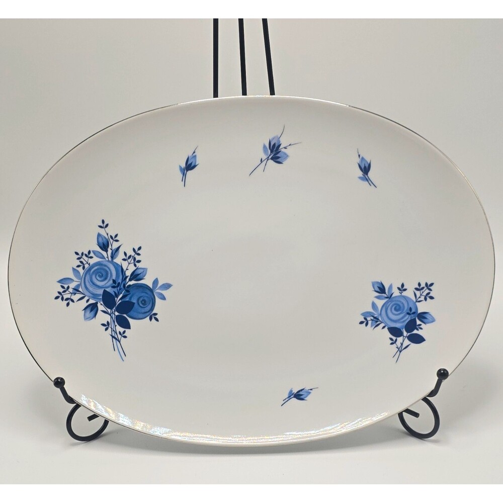 Vintage Johann Haviland Midnite Oval Serving Platter Bavaria Germany Blue Rose